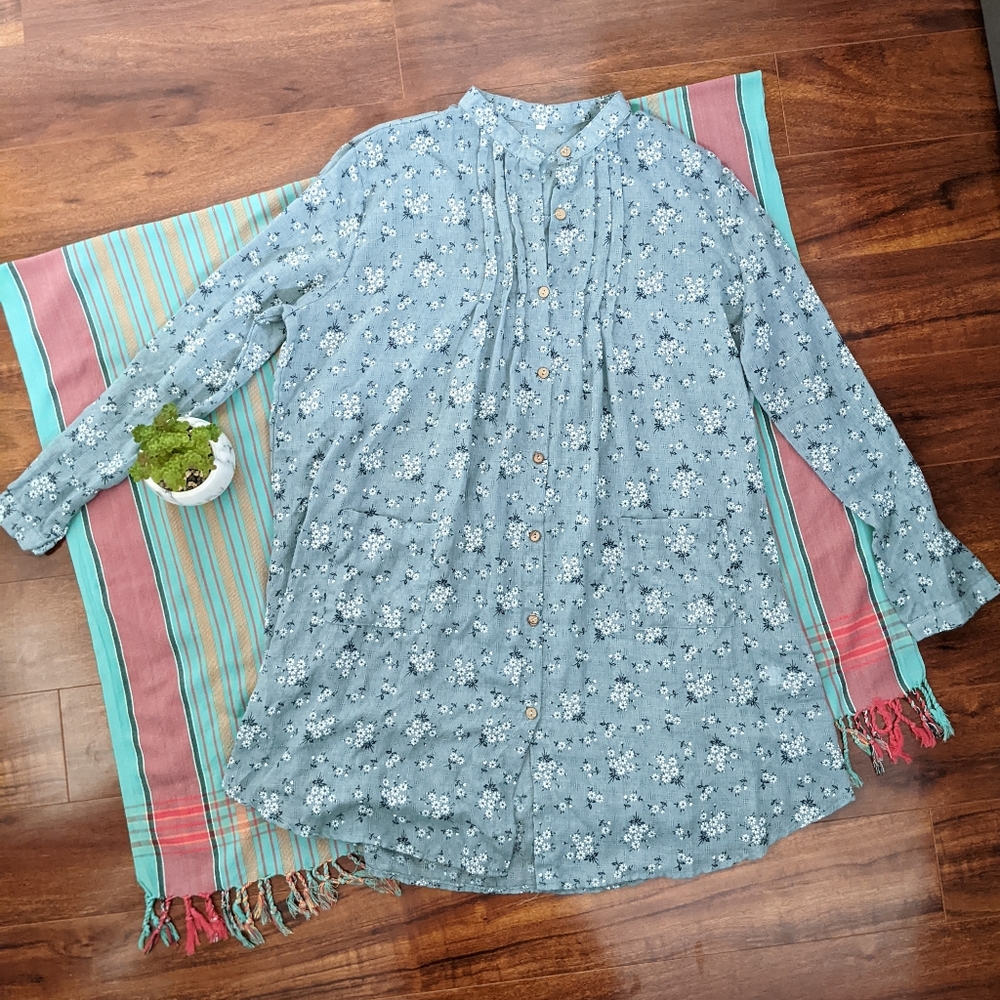 Chic Long Sleeve Floral Dress - Light Blue